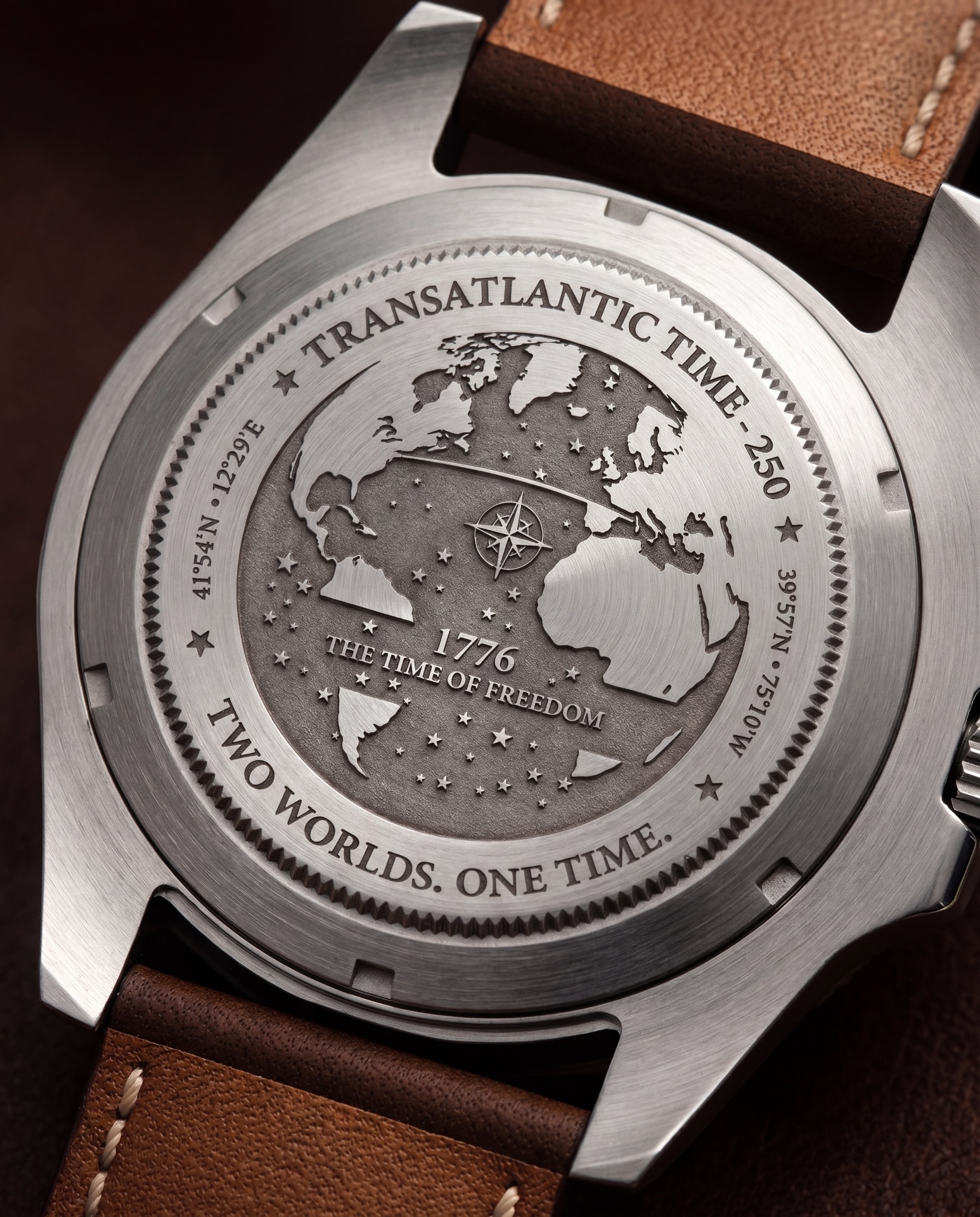 Engraved caseback — Two Worlds. One Time.