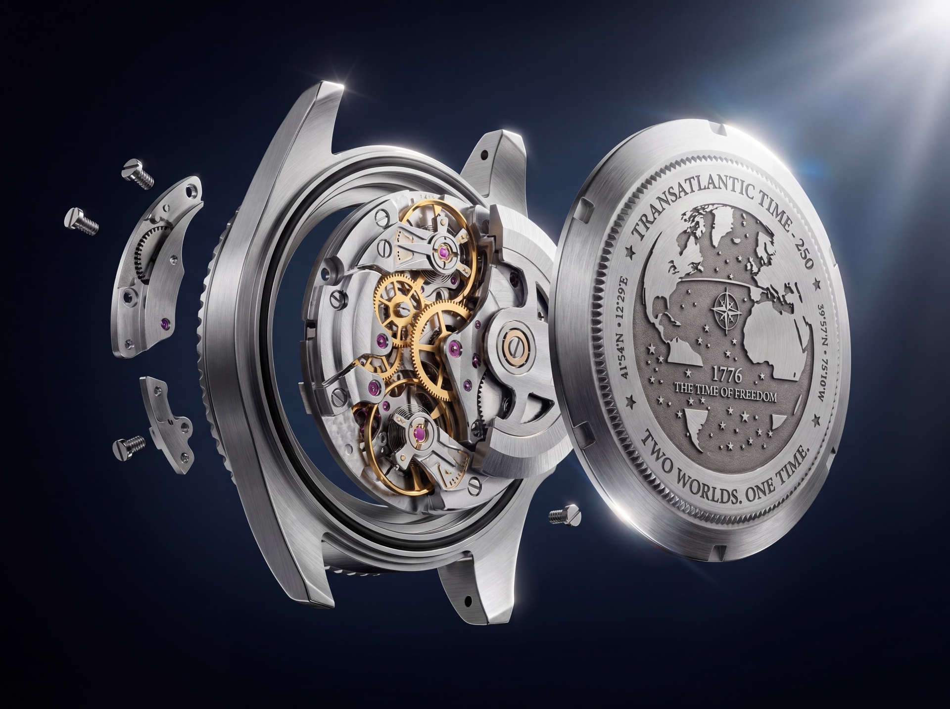 Exploded view of the 1776 Transatlantic Time movement